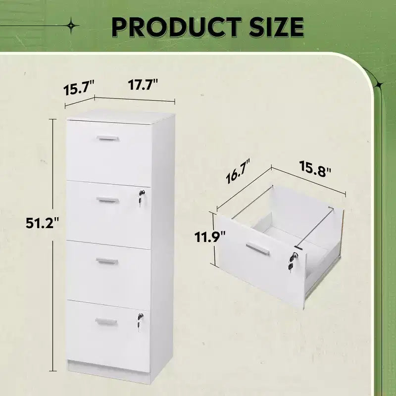 Engineered Wood 4-Drawer Vertical File Cabinet with Lock 51.2''