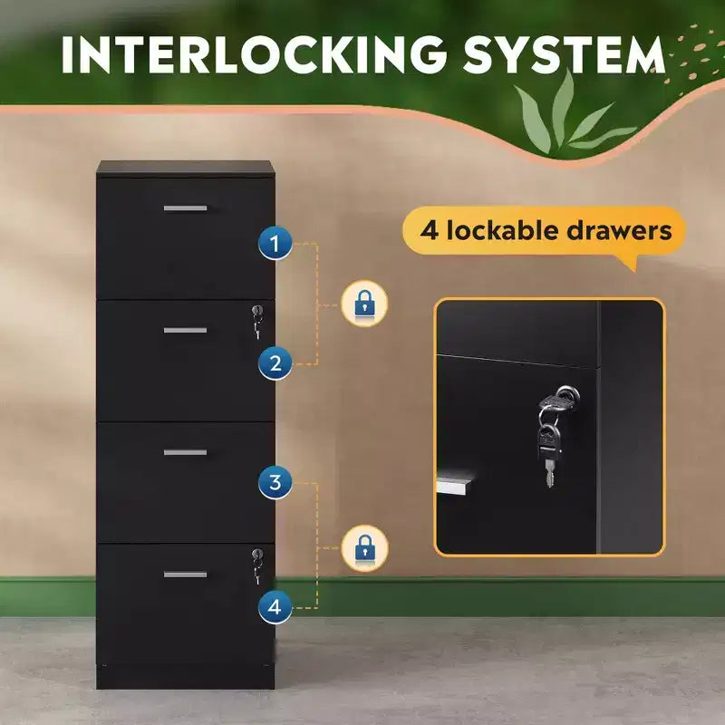Engineered Wood 4-Drawer Vertical File Cabinet with Lock 51.2''