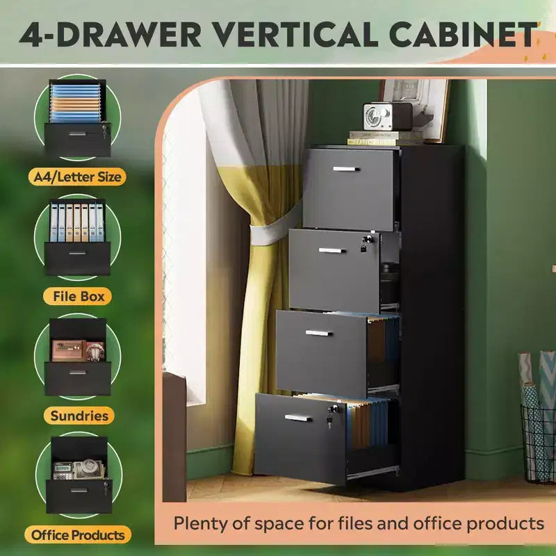 Engineered Wood 4-Drawer Vertical File Cabinet with Lock 51.2''