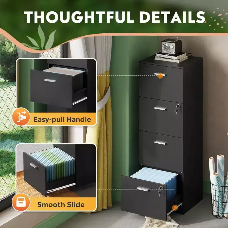 Engineered Wood 4-Drawer Vertical File Cabinet with Lock 51.2''