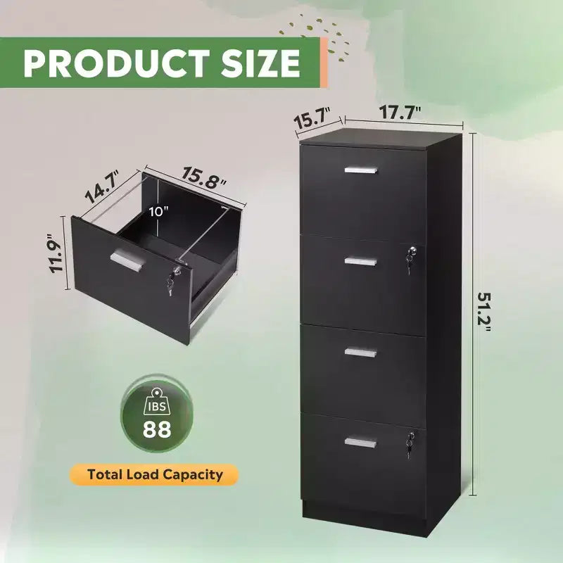 Engineered Wood 4-Drawer Vertical File Cabinet with Lock 51.2''