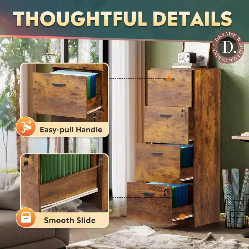 Engineered Wood 4-Drawer Vertical File Cabinet with Lock 51.2''