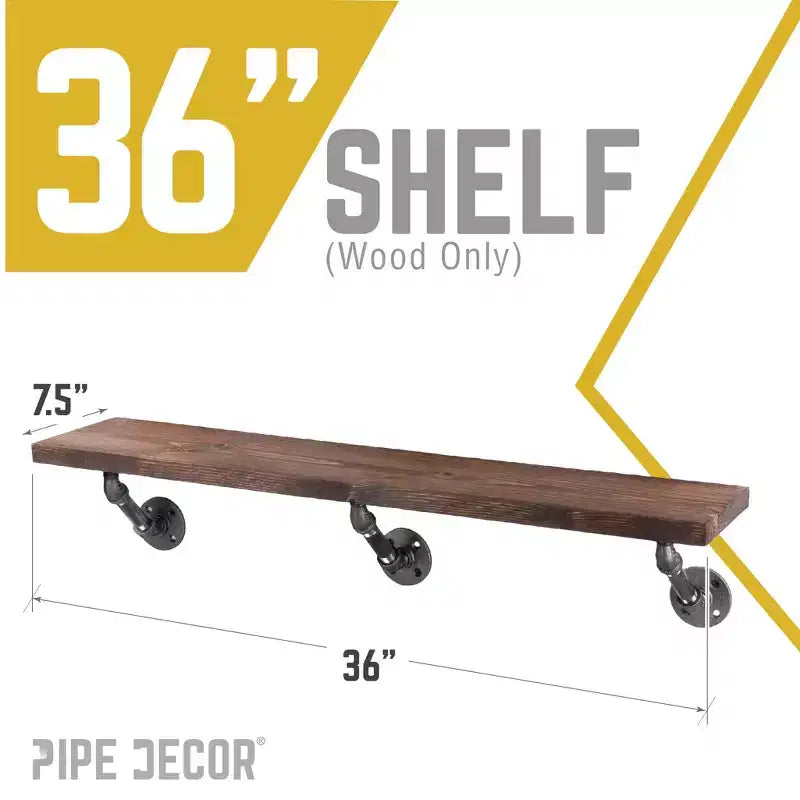 Pine Wood Floating Wall Shelf Trail Brown 36''