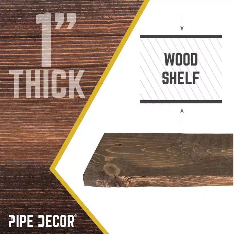 Pine Wood Floating Wall Shelf Trail Brown 36''