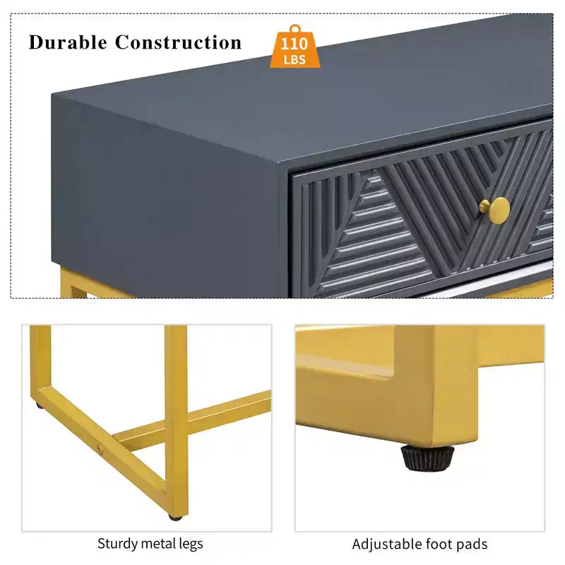 MDF Narrow Console Table with 2 Drawers and Gold Legs 38''