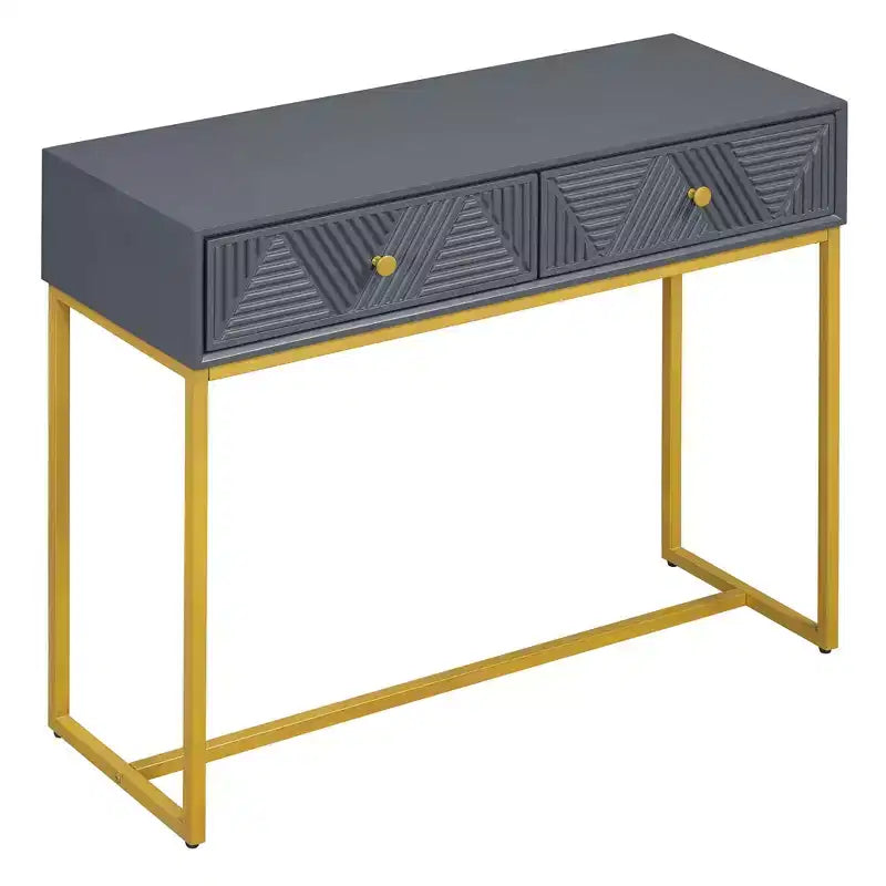 MDF Narrow Console Table with 2 Drawers and Gold Legs 38''