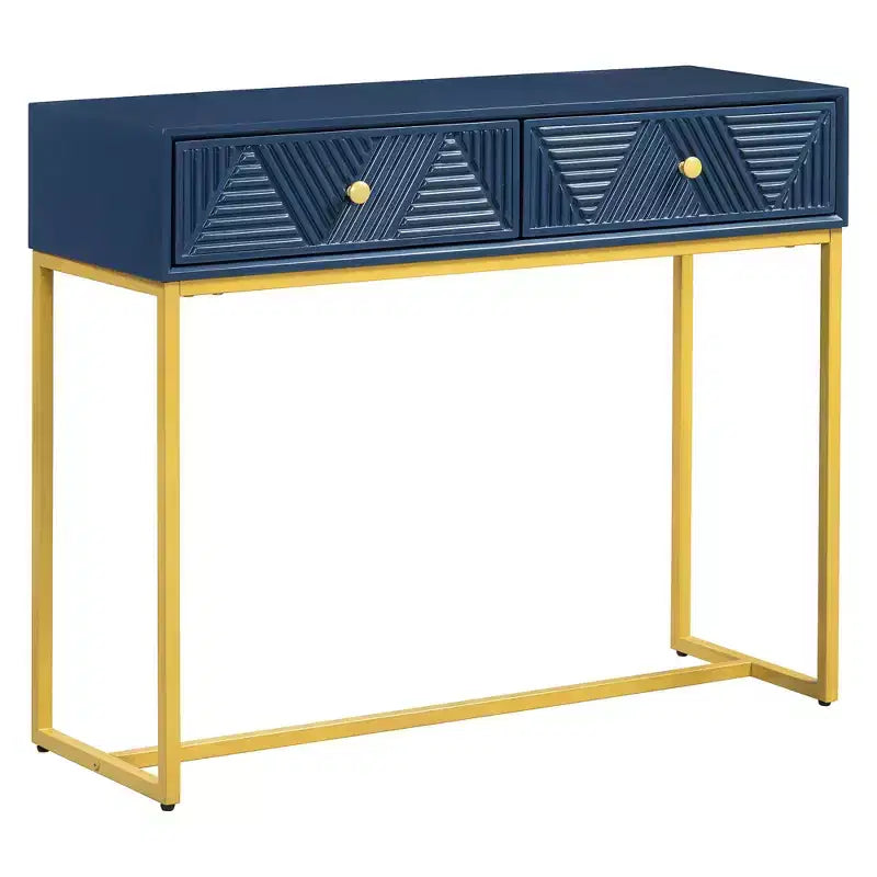 MDF Narrow Console Table with 2 Drawers and Gold Legs 38''