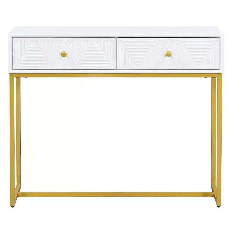 MDF Narrow Console Table with 2 Drawers and Gold Legs 38''