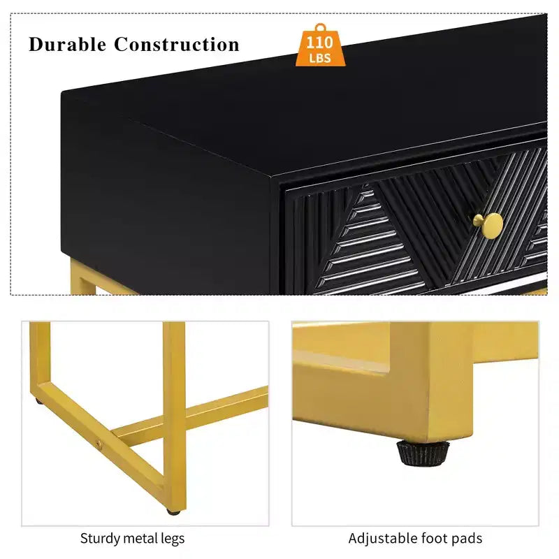 MDF Narrow Console Table with 2 Drawers and Gold Legs 38''