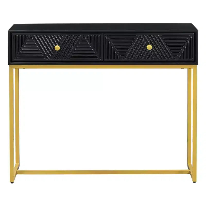 MDF Narrow Console Table with 2 Drawers and Gold Legs 38''