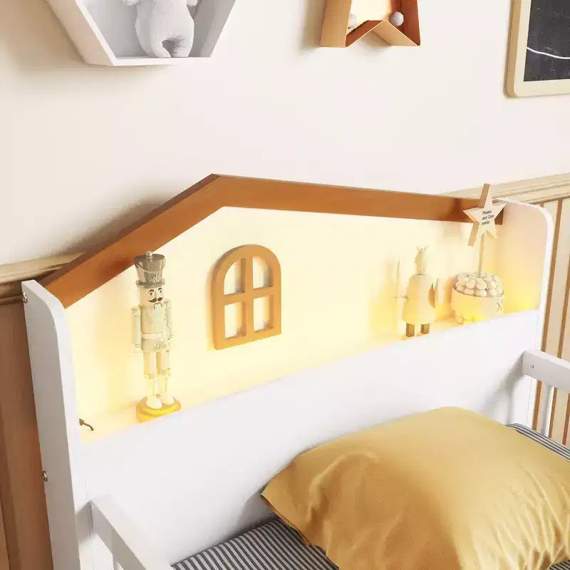 Pine MDF Twin Low Loft Bed with LED Lights and Storage Drawers 82.3''