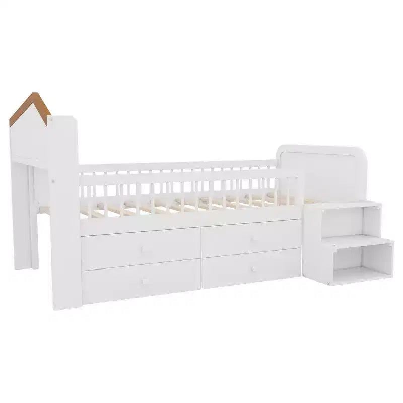Pine MDF Twin Low Loft Bed with LED Lights and Storage Drawers 82.3''