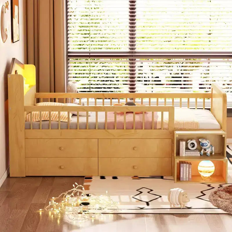 Pine MDF Twin Low Loft Bed with LED Lights and Storage Drawers 82.3''
