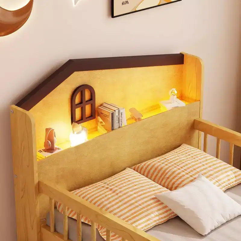 Pine MDF Twin Low Loft Bed with LED Lights and Storage Drawers 82.3''
