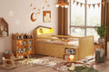 Whisen Low Twin Loft Bed with LED Lights, House Shape Headboard & Storage Drawers, Solid Construction