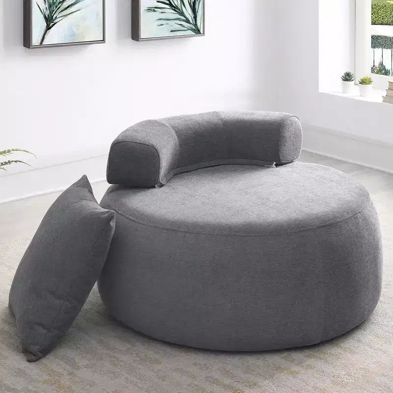 Chenille Upholstered Round Lounge Chair with Chaise 32''