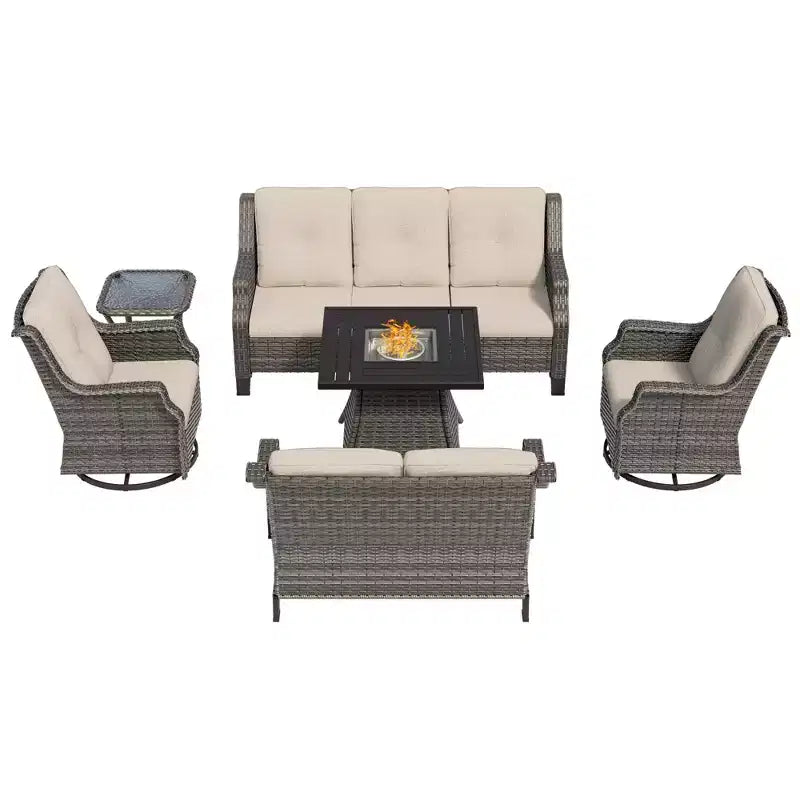 UPTIOT 7-Person Seating Group With Fire Pit And Cushions
