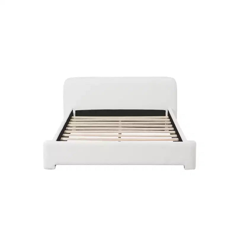 Boucle Fabric Birch Wood Platform Bed with Curved Headboard Full/Queen/King