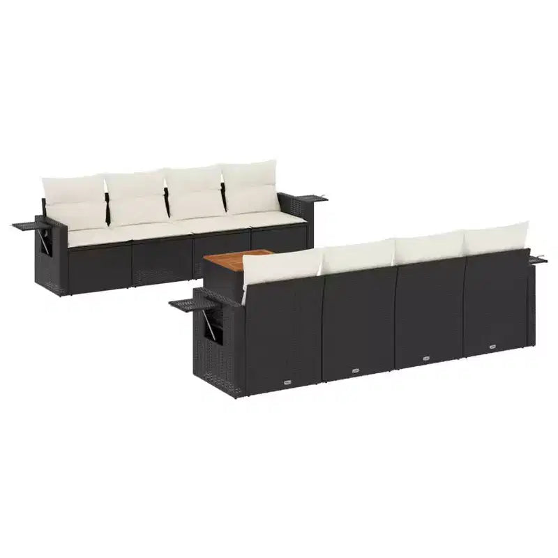 vidaXL Garden Sofa Set Black PE rattan 9 Piece Set Adjustable Feet