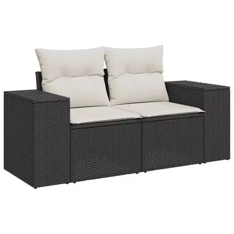 vidaXL Salon de jardin noir en rotin PE, Acier thermolaqué, 100 % polyester