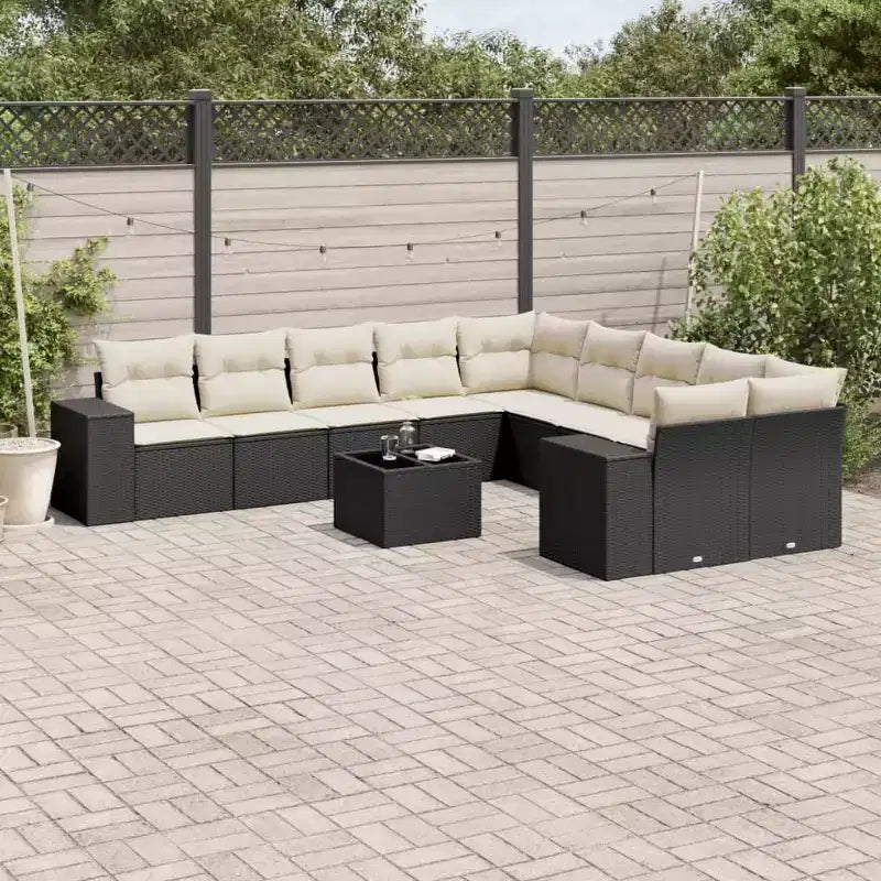 vidaXL Ensemble de canapés de jardin noir, blanc crème