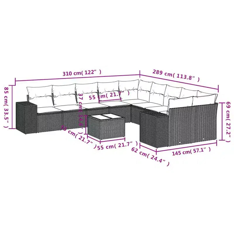 vidaXL Ensemble de canapés de jardin noir, blanc crème