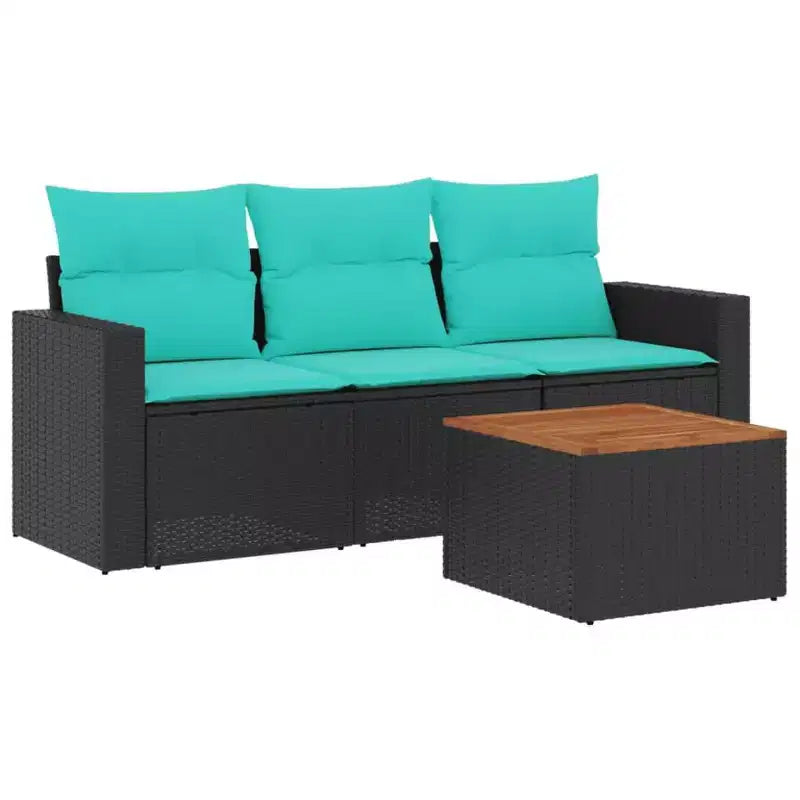 vidaXL 4 Piece Patio Sofa Set with Cushions Black Poly Rattan