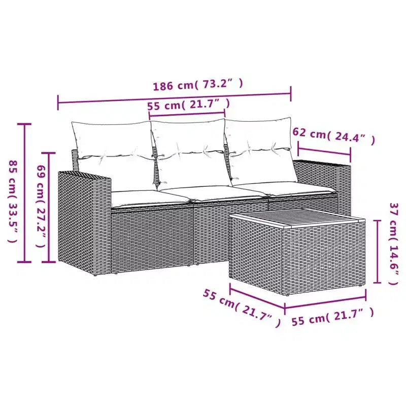 vidaXL Ensemble de canapés de jardin 4 pièces avec coussins résine tressée noir