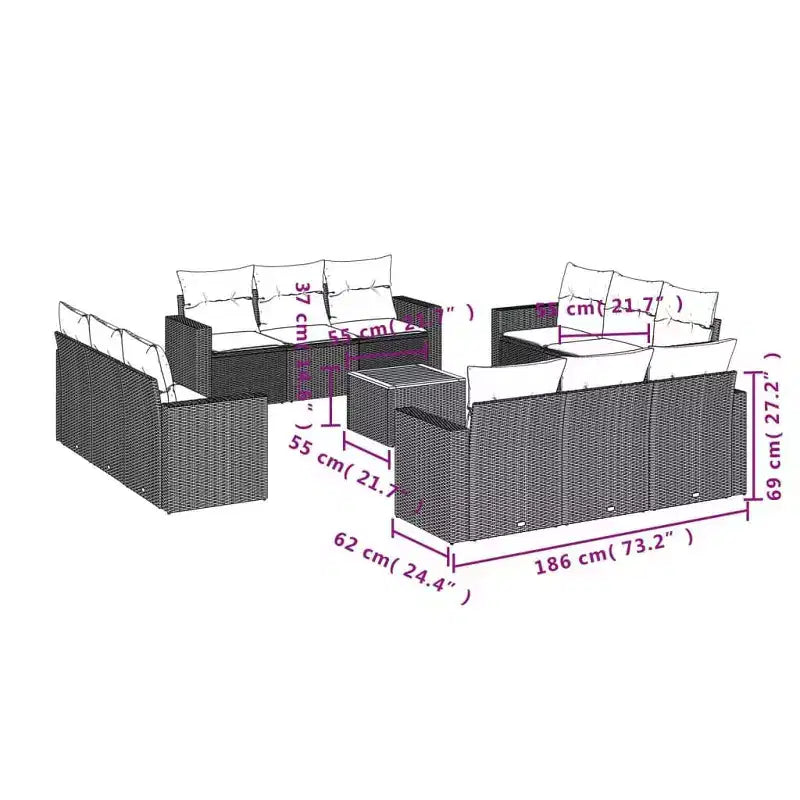 vidaXL Ensemble de canapés de jardin noir, blanc crème