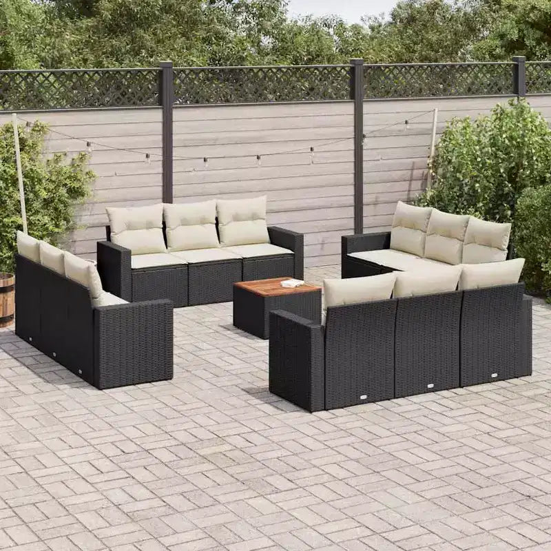 vidaXL Ensemble de canapés de jardin noir, blanc crème
