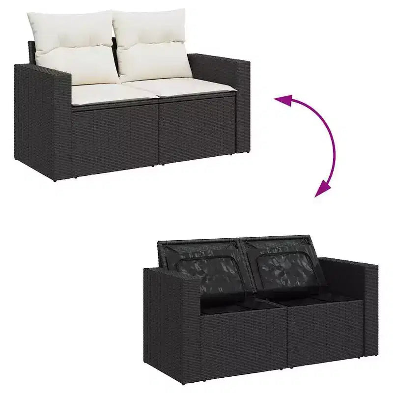 vidaXL Salon de jardin noir en résine tressée 9 pièces modulable