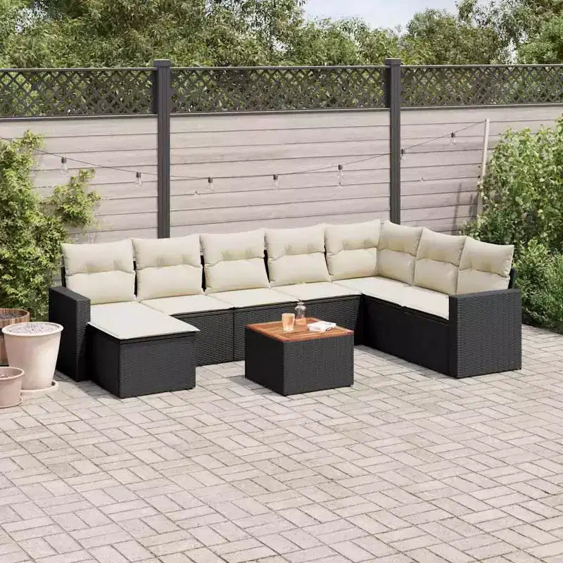 vidaXL Salon de jardin noir en résine tressée 9 pièces modulable