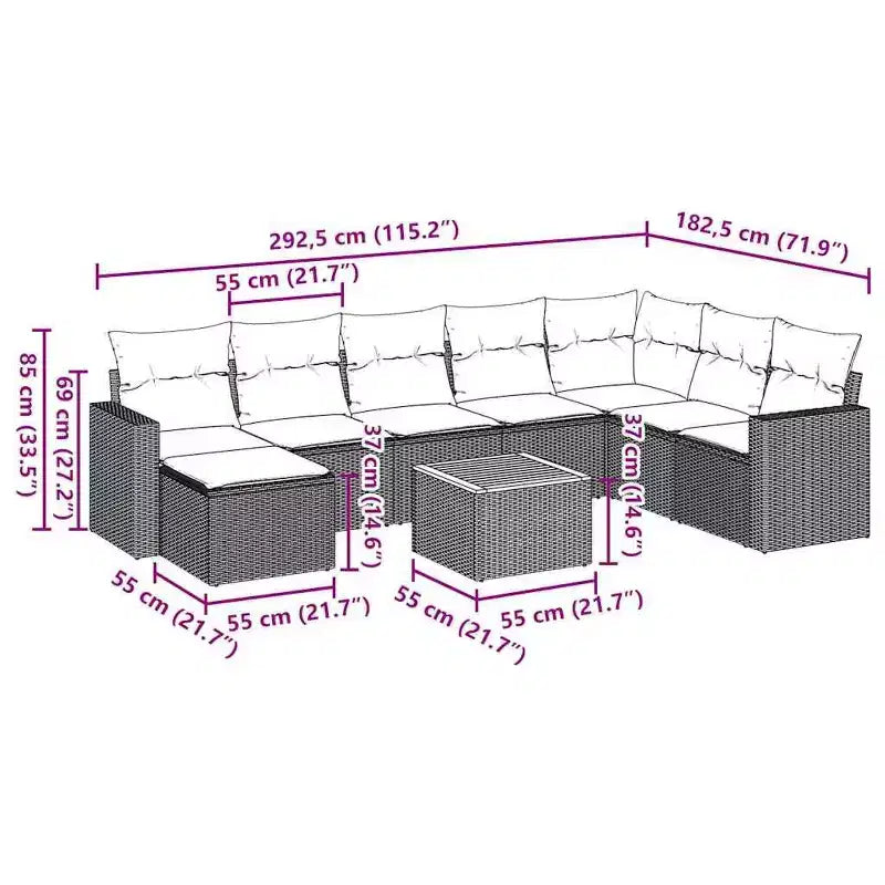 vidaXL Salon de jardin noir en résine tressée 9 pièces modulable