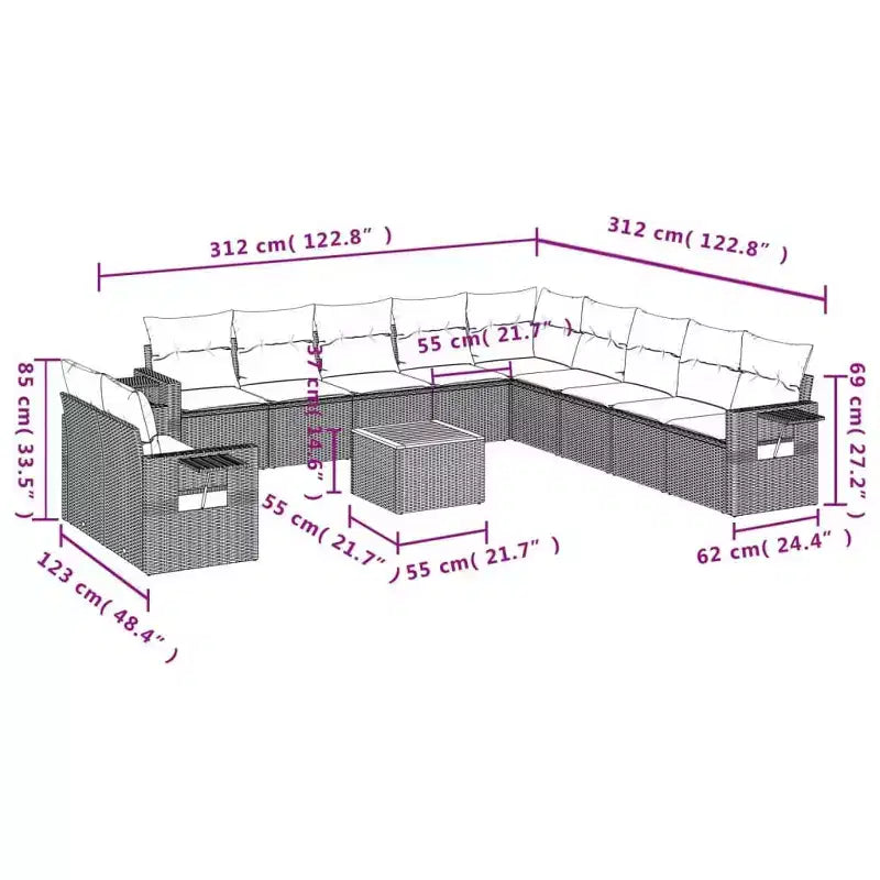 vidaXL Salon de jardin modulaire 12 pcs en résine tressée noir