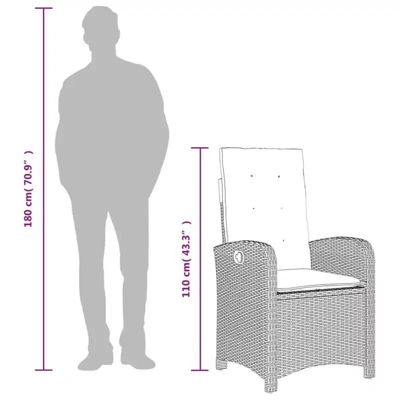 vidaXL Ensemble de salle à manger d'extérieur 5 pièces - Résine tressée, Chaises inclinables réglables avec coussins et table relevable pour jardin, arrière-cour, patio - Noir/Marron