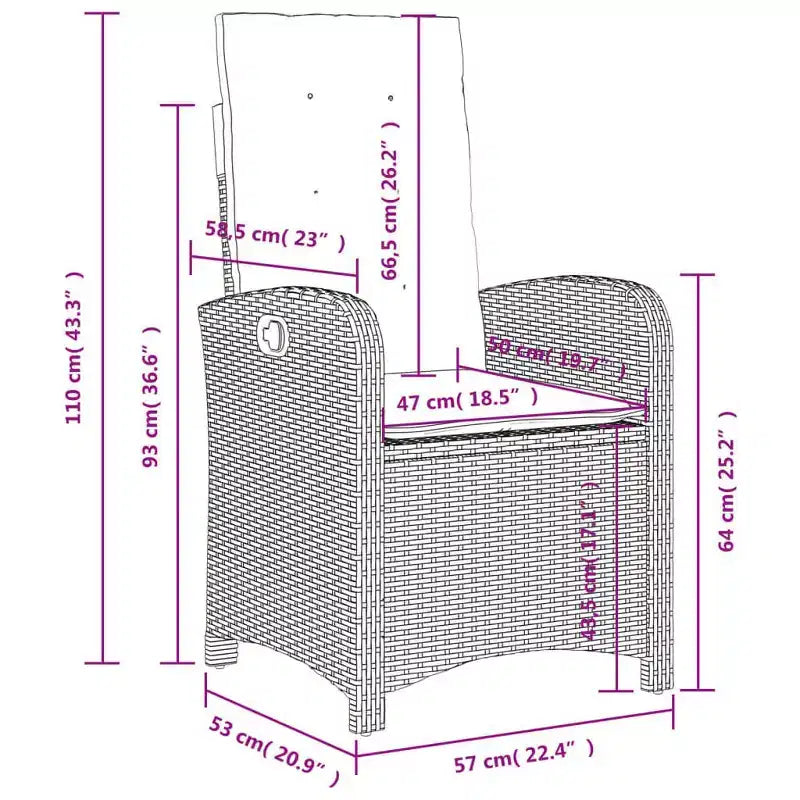 vidaXL Ensemble de salle à manger d'extérieur 5 pièces - Résine tressée, Chaises inclinables réglables avec coussins et table relevable pour jardin, arrière-cour, patio - Noir/Marron