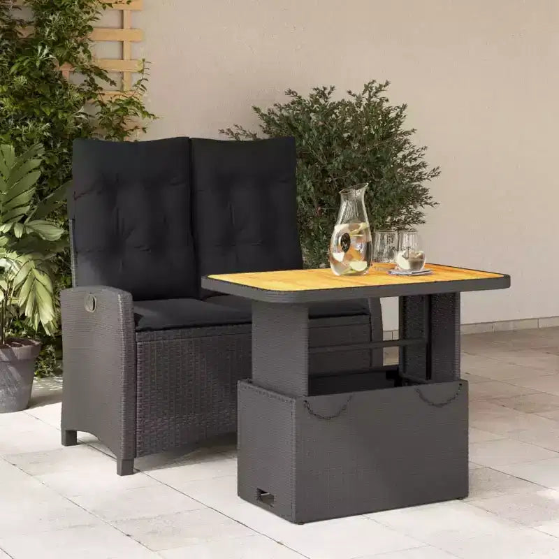 vidaXL Salon de jardin en poly rotin - Banc et table réglables avec coussins - Noir