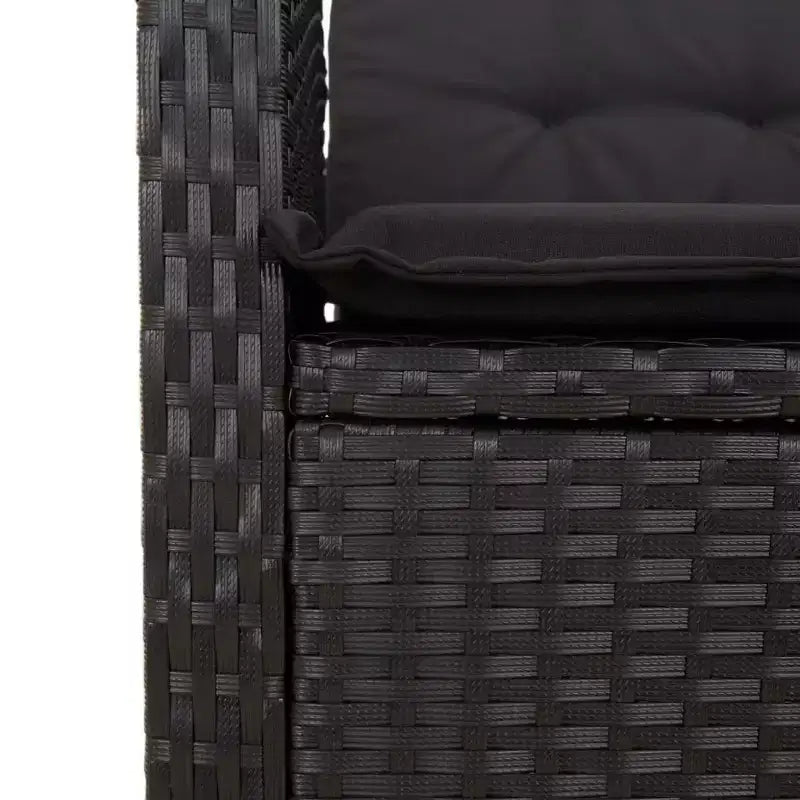 vidaXL Salon de jardin en poly rotin - Banc et table réglables avec coussins - Noir