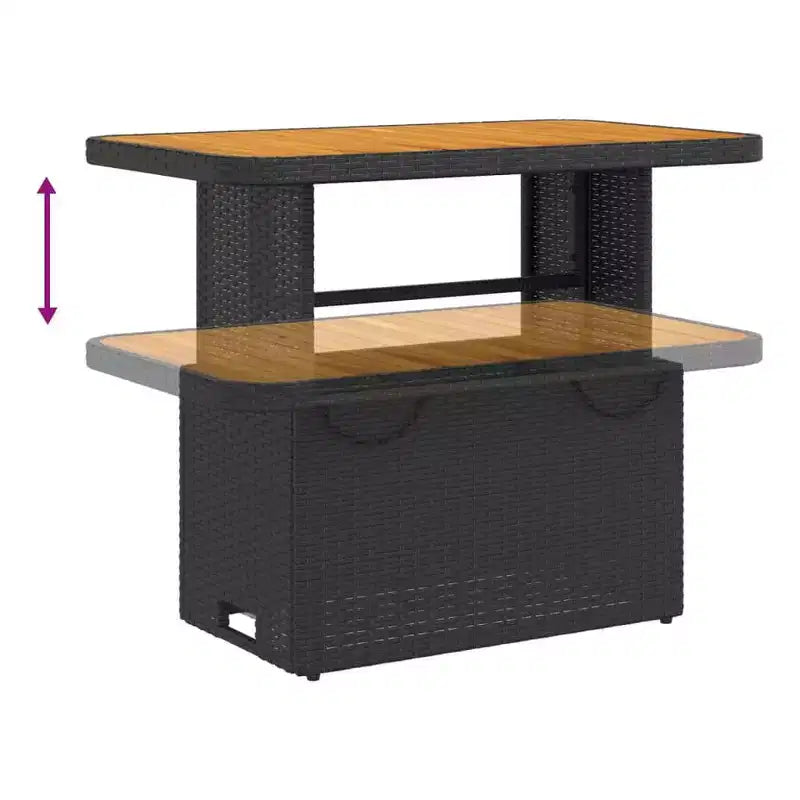 vidaXL Salon de jardin en poly rotin - Banc et table réglables avec coussins - Noir