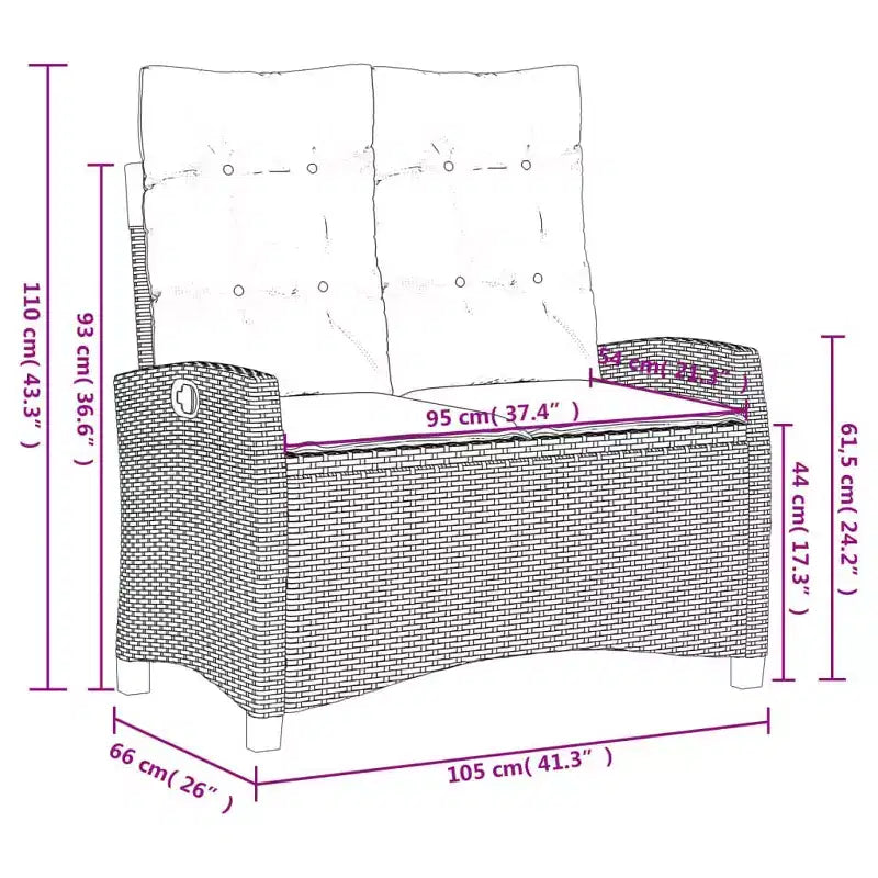 vidaXL Salon de jardin en poly rotin - Banc et table réglables avec coussins - Noir