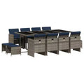 vidaXL Patio Dining Set of 12 Grey Poly Rattan 12 Seater Foldable