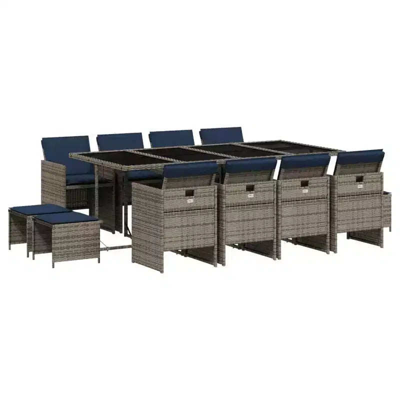 vidaXL Patio Dining Set of 12 Grey Poly Rattan 12 Seater Foldable