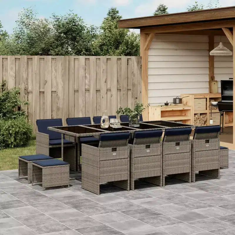 vidaXL Salon de jardin 12 places gris en résine tressée pliable