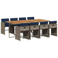 vidaXL Patio Dining Set, 8-Seater, Grey and Brown with Navy Cushions