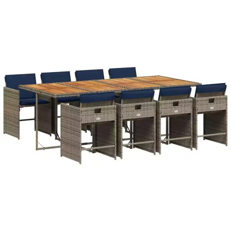 vidaXL Patio Dining Set, 8-Seater, Grey and Brown with Navy Cushions