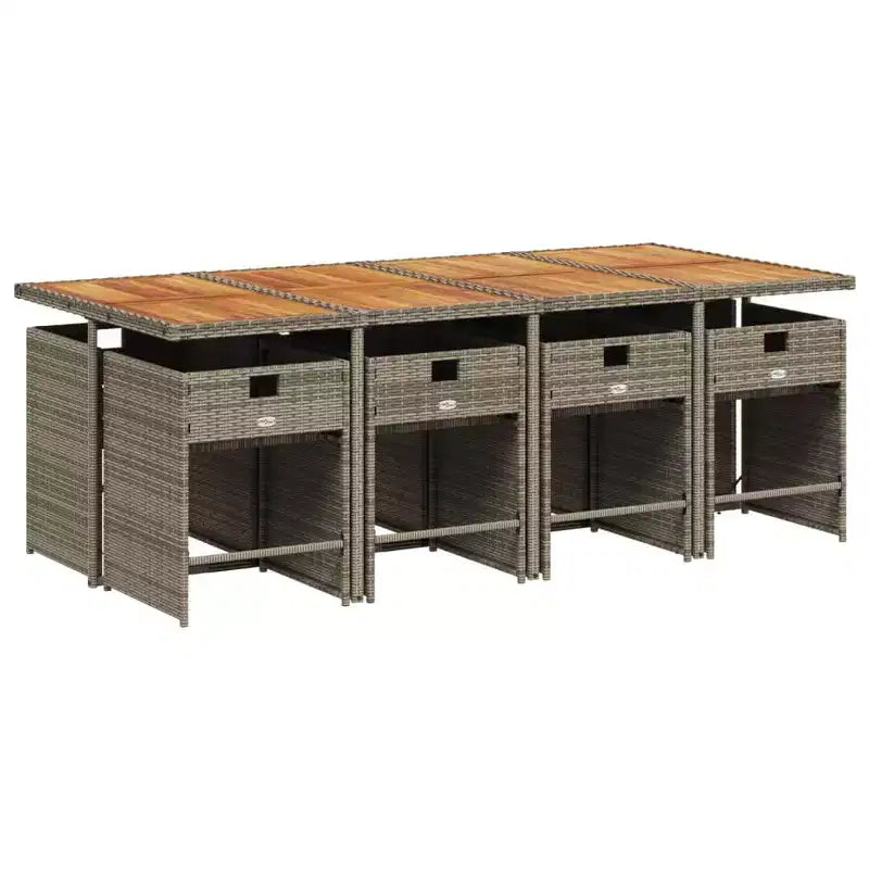 vidaXL Salon de jardin, 8 places, gris et marron avec coussins bleu marine
