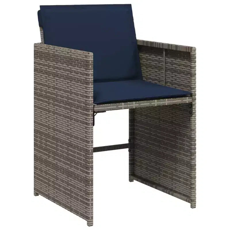 vidaXL Salon de jardin, 8 places, gris et marron avec coussins bleu marine