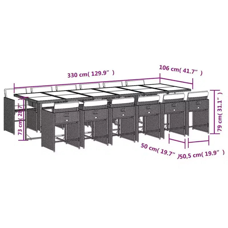 vidaXL Ensemble de salle à manger d'extérieur, 12 pièces, gris