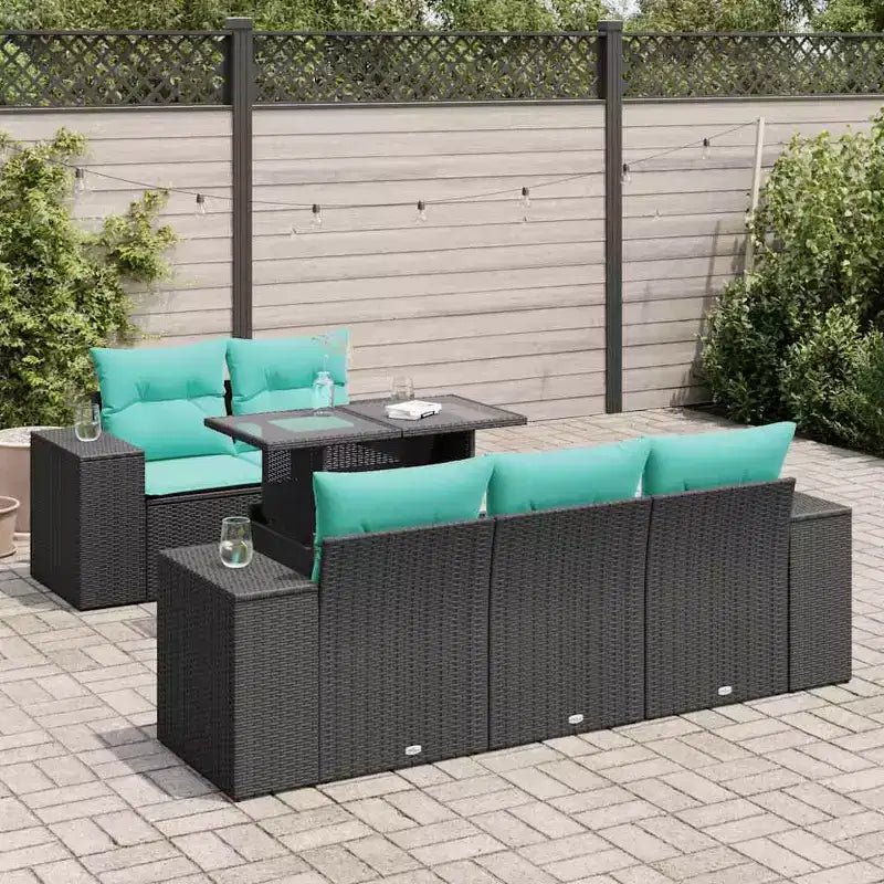 vidaXL Ensemble de canapés de jardin 6 pièces avec coussins en rotin synthétique et acacia noir