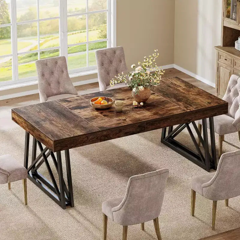 Wood MDF Rectangular Dining Table with Metal Legs 63''